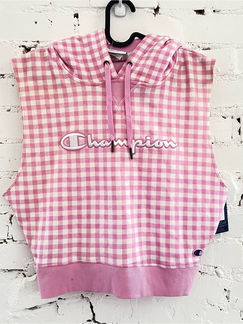 Champion Pink Gingham Sleeveless Hoodie